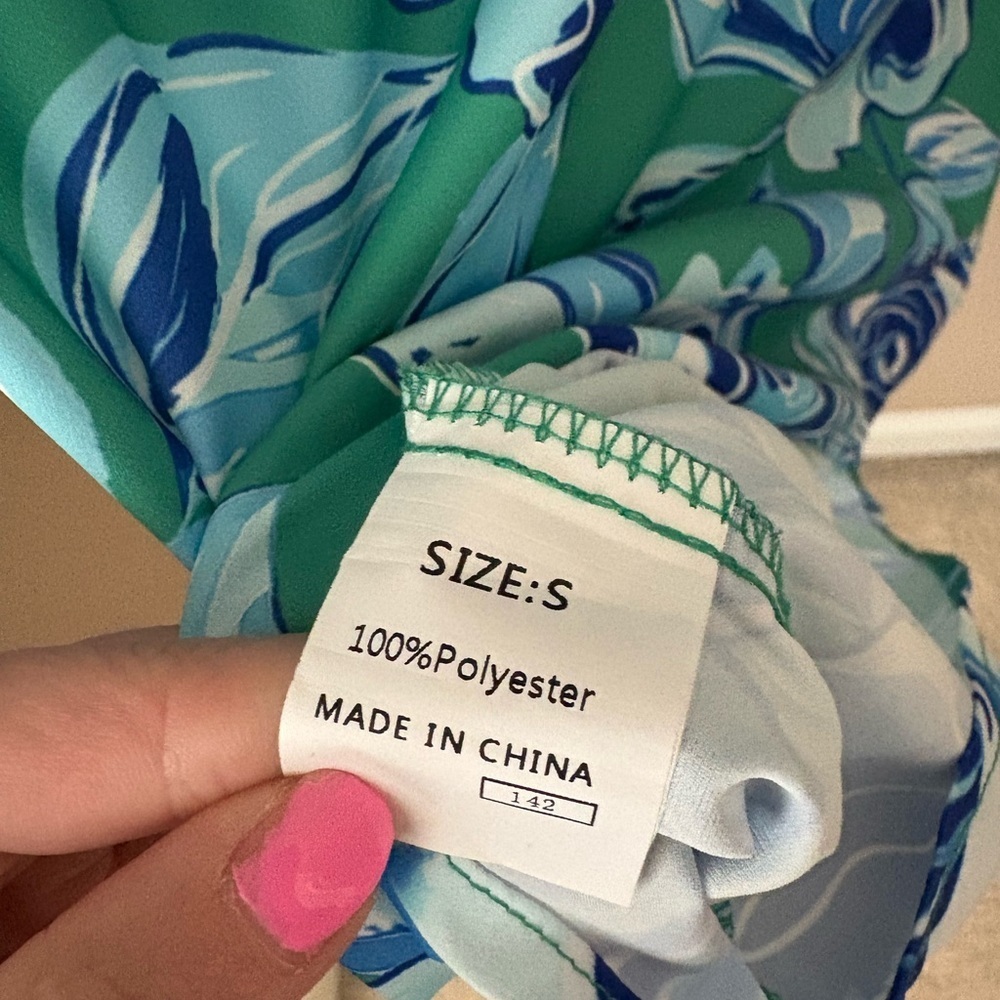 Boutique Dress Green and Blue Floral Mini Dress with collar Size Small - Picture 3 of 5